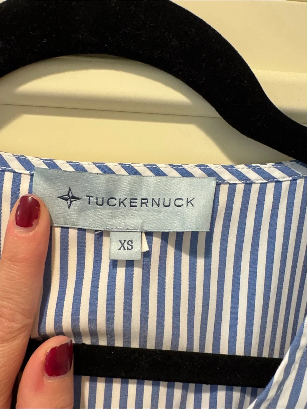 Tuckernuck Blue and White Striped V-Neck Peplum Blouse
